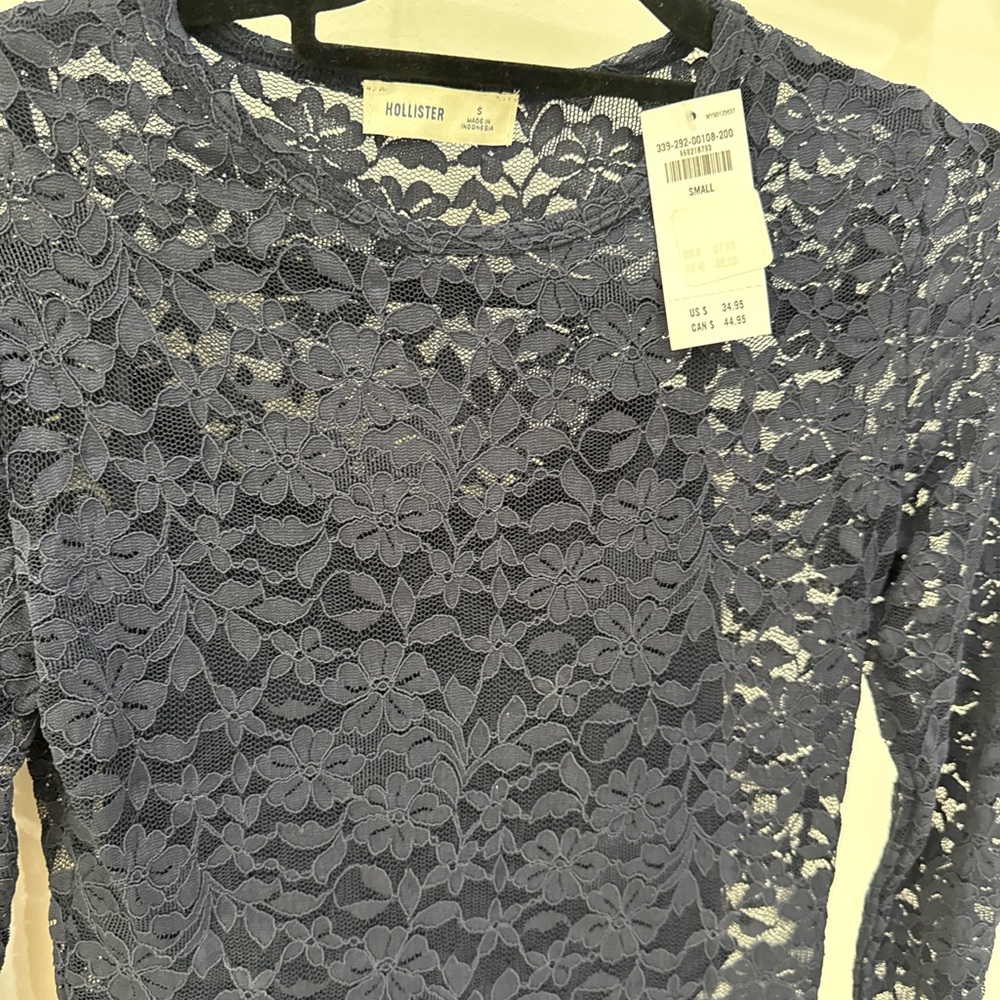 Hollister Women's Long Sleeve Floral Lace Dress - Navy